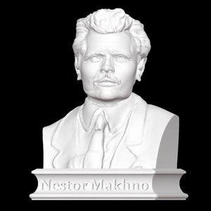 Busto de Néstor Makhno, estatua de Makhno, padre Makhno, anarquismo, Makhnovshchina, guerra civil de Ucrania, escultura impresa en 3D, opciones de tamaño y color