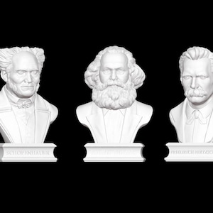 Karl Marx, Friedrich Nietzsche and Arthur Schopenhauer Bust, German Philosophers Bust Series, 3D Printed Sculpture, Size & Colour Options