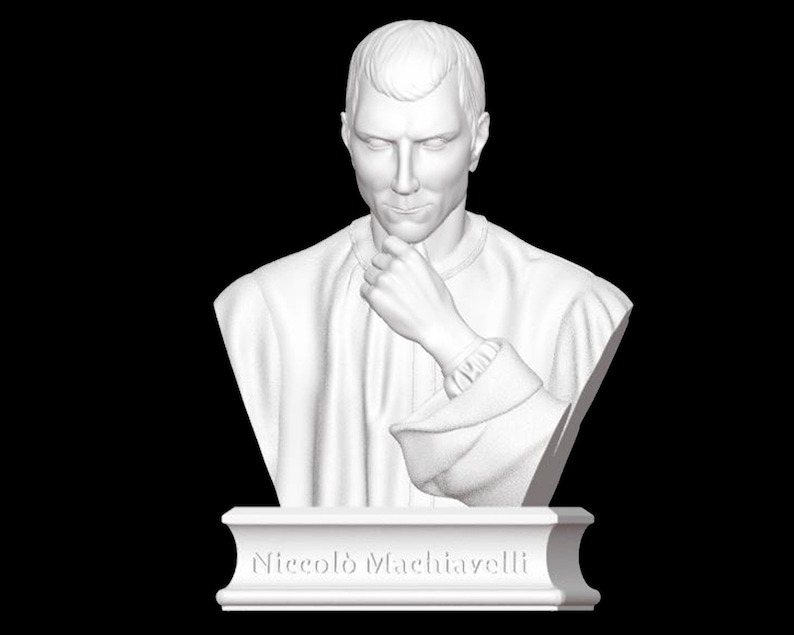 Busto di Niccolò Machiavelli, Scultura di Niccolò Machiavelli, Filosofo italiano, Rinascimento, Scultura stampata in 3D, Dimensioni e opzioni di colore immagine 3