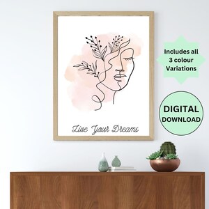Printable Live Your Dreams Wall Art Print | Green, Blue and Pink Variations | Digital Download | Dorm Art