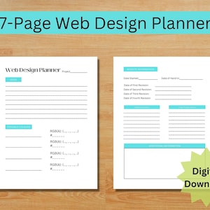 Web Design Planner, UI/UX Design Planner, 7-Pages, Wireframing, Demographics, Research