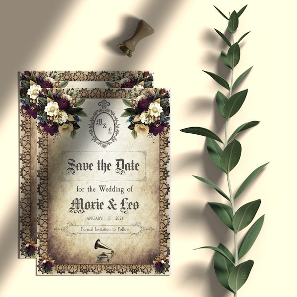 DOWNLOADABLE Steampunk Save the Date Card