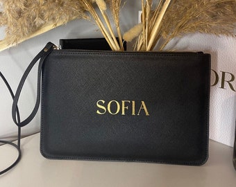 Personalised Monogram Clutch Bag | Customised Bridesmaid Gift | Maid of Honour Present | Initial Pouch | Personalised Bag Accessory for Her