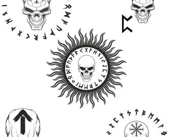 Viking Skull SVG, skull runes svg, Viking Runes SVG, Viking SVG, Vegvisir svg, Viking runic design svg, Viking compass png,Viking Symbol svg