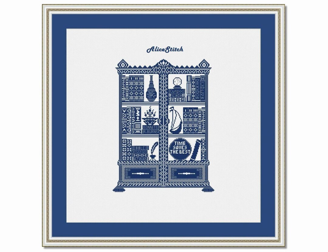 Cross stitch pattern Bookcase book silhouette ornament library Etsy