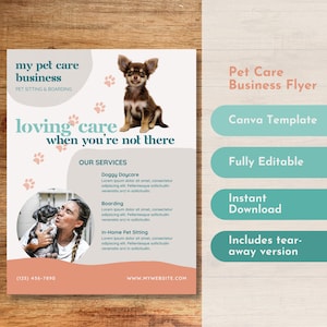 Editable Pet Care Business Flyer, Customizable Pet Sitter Template, DIY Small Business Flyer, Canva Marketing Flyer, Canva Template