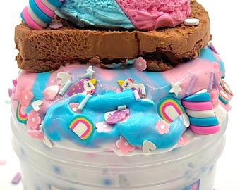 Cotton Candy Unicorn Sandwich  - Butter Slime - ASMR - DIY Clay