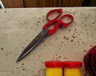Tijeras de cocina multiusos con mango rojo vintage con galleta de nueces / abridor de botellas - Taiwán