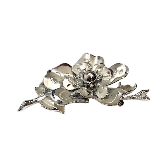 Vintage Signed Coro Silvertone Brooch Flower On S… - image 4