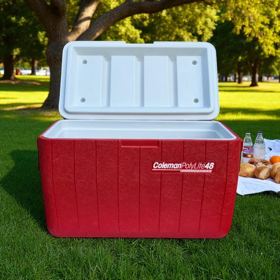 1990 Coleman Polylite 48 Cooler – Red & White – 48 Qt – Model