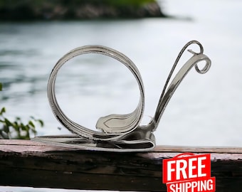 Fork Art Garden Snail Sculptures - Recycled Salvaged Metal Snail Art - Whimsical Handmade Silverware Creation - FREE DOMESTIC SHIPPING!