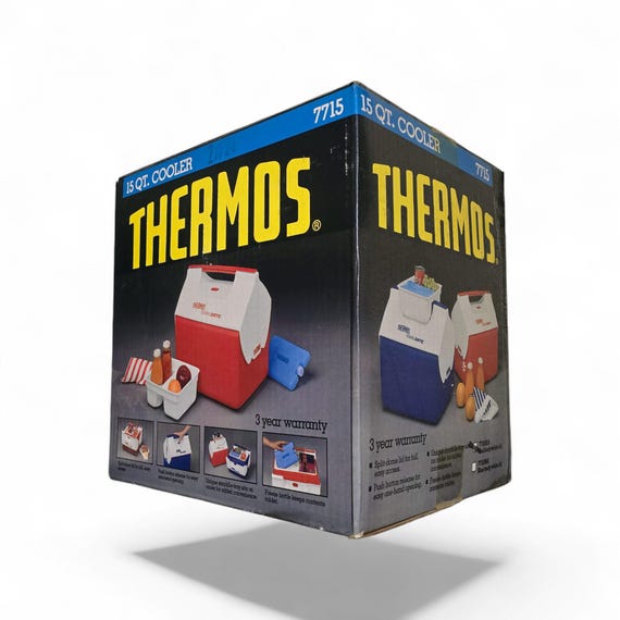 80サイズ/たっぷりephemeral box☆ヴィンテージ海外紙モノ 1980s Vintage Thermos Cooldate Model 7715 15 Qt Cooler W/ Original