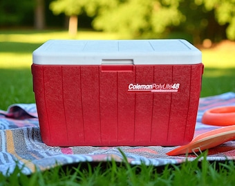 1990 Coleman PolyLite 48 Cooler – Red & White – 48 Qt – Model 5286B Made in USA – Retro Camping - Vintage