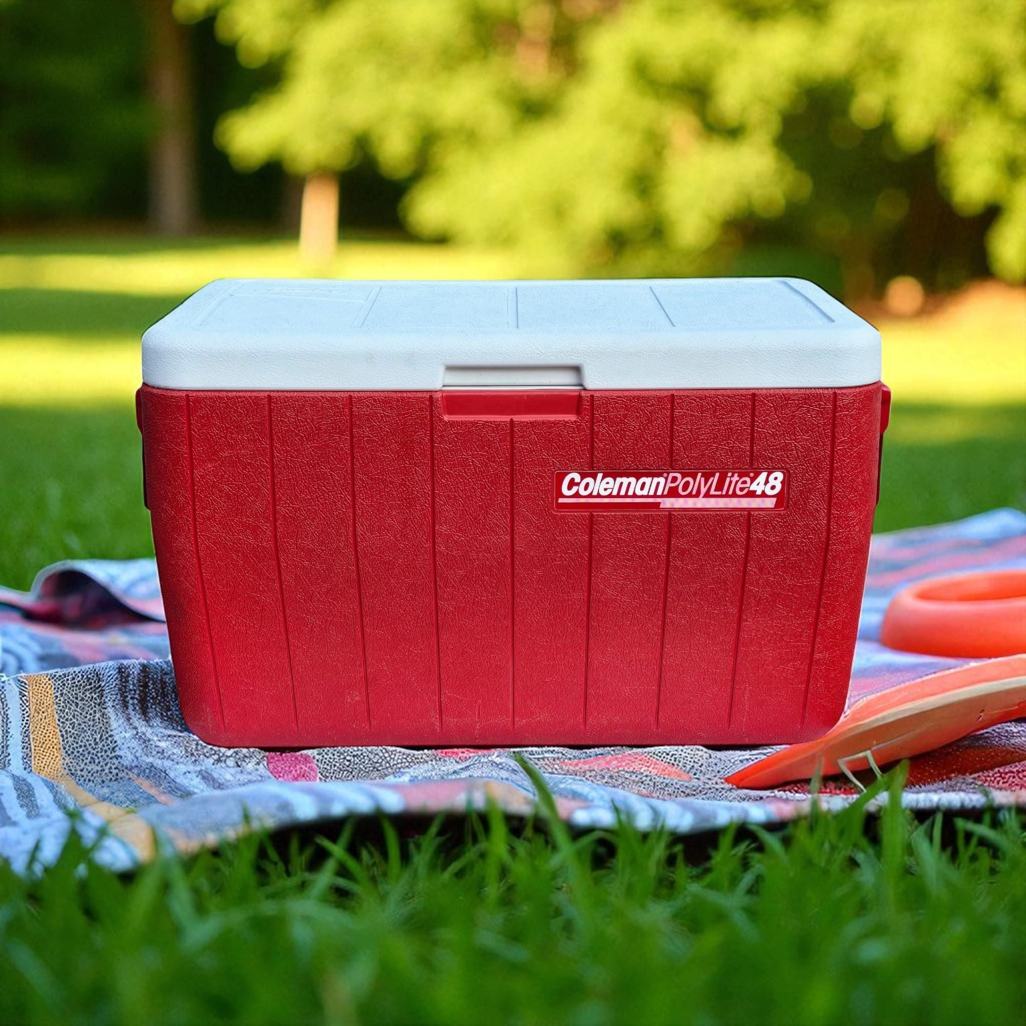 1990 Coleman Polylite 48 Cooler – Red & White – 48 Qt – Model