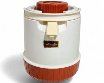 Retro 1970s Aladdin No.585 Pump-A-Drink Insulated 1-Gal Water Jug Cooler w/ Built-In Pump Dispenser, Handle, & Spout - Camping - Made in USA