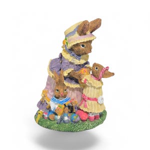 Vintage 1995 Victorian Collection &quot;Rebecca Rabbit with Arthur & Eleanor&quot; Figurine - Easter Egg Decorating - Bunny Scene VA34 Retired