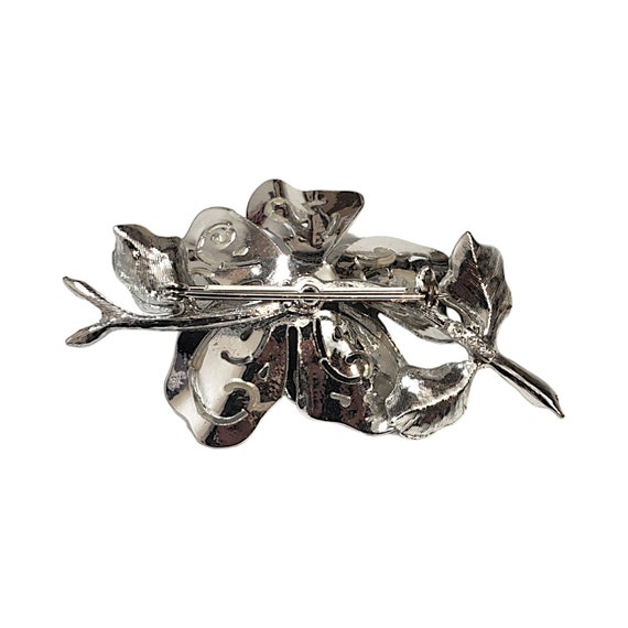 Vintage Signed Coro Silvertone Brooch Flower On S… - image 6