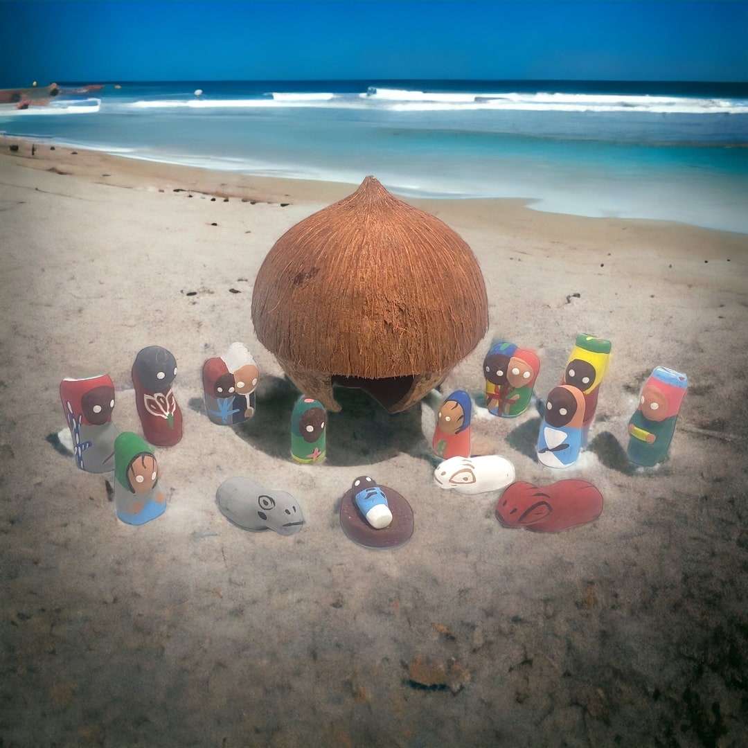 Handcrafted Haitian Coconut Nativity Scene W/14 Pieces - Etsy