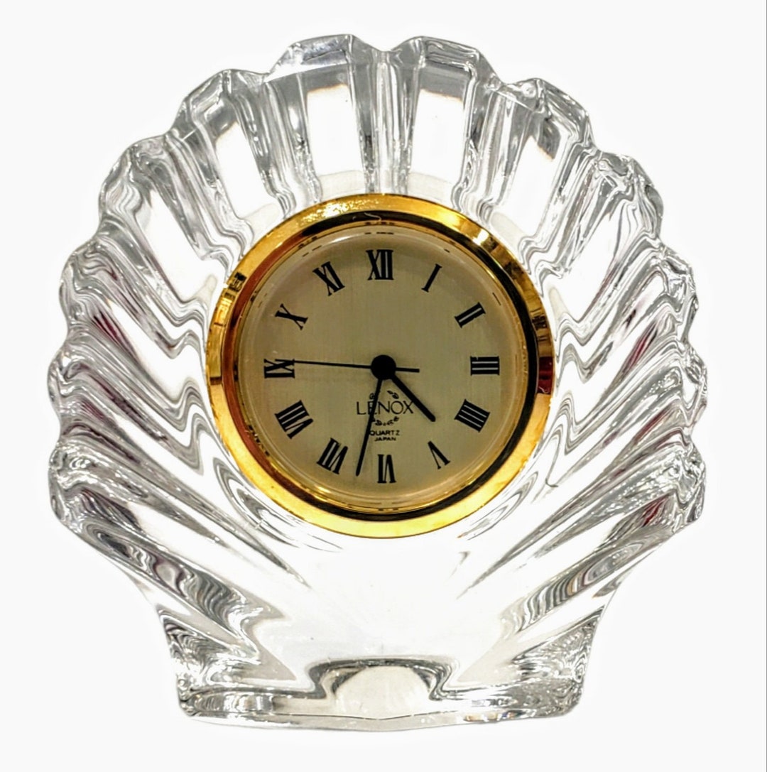 Vintage Full Lead Crystal Quartz Shell Clock Paperweight by Lenox Etsy