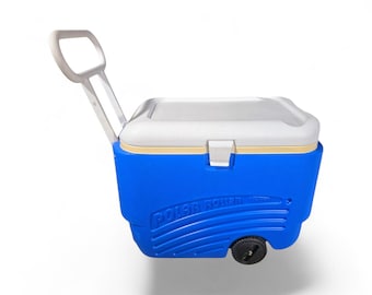 2013 Igloo Polar Roller 5-Day Blue Cooler on Wheels – Retro 2010s USA Made – Large 50 Qt Ice Chest w/Handle, Latch, Drain & Tie Loops