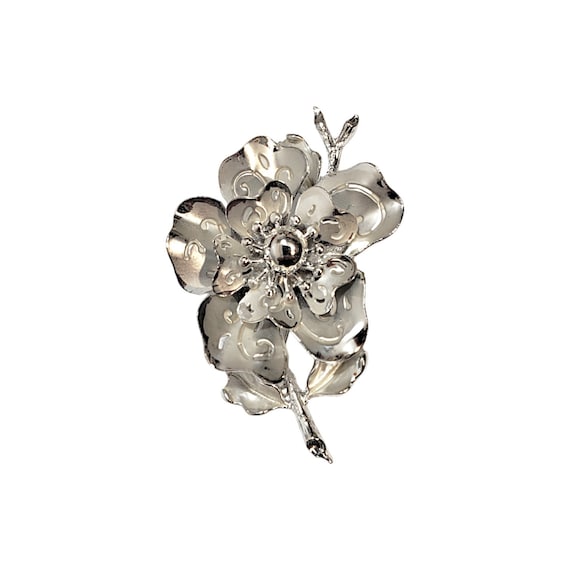 Vintage Signed Coro Silvertone Brooch Flower On S… - image 1