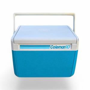 Vintage Coleman10 Cooler Model 5210 - FlipLid Table, Cup Holders, Made in USA, 1980s