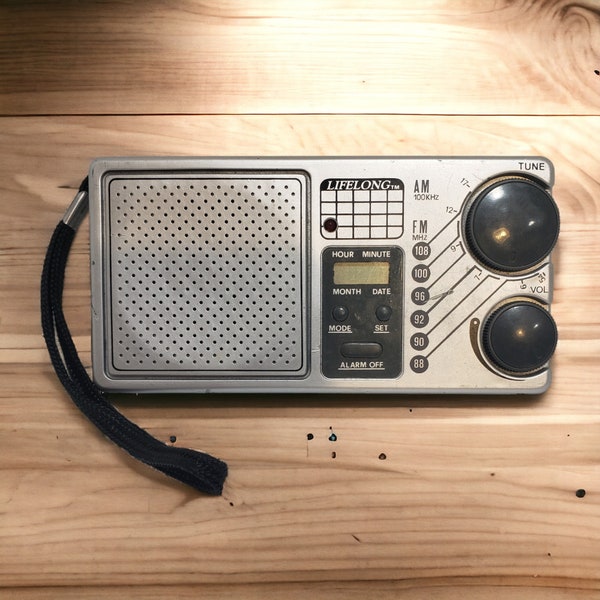 vintage Lifelong modèle 845 AM/FM radio-réveil portable de poche avec écran LCD avec support fonctionne