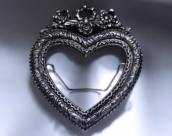 Vintage Burnes of Boston Pewter Heart Picture Frame - Victorian Style Mini Photo Frame - Made in Taiwan - Late 1980s - Valentine's Day