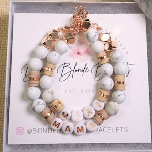 Ensemble maman et mini bracelets assortis – Bijoux maman et moi en perles de marbre – Cadeau pour maman et fille