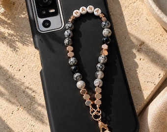 Personalized Beaded Phone Charm, Custom Name Phone Wristlet, Nana Gigi Mama Grandma Gift