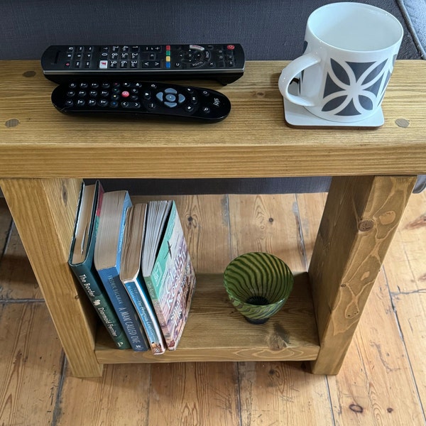 Handmade narrow solid wooden side/end table