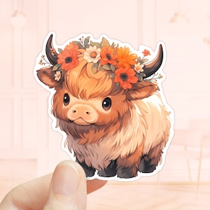 Cute Highland Cow Sticker, Laptop Sticker, Animals lover, waterproof stickers, planner stickers, Cow Stickers, Kindle Sticker, Scottish