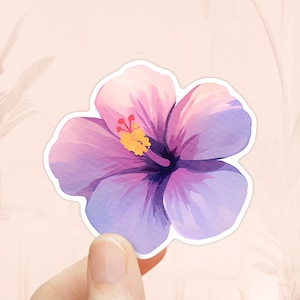 Adesivo de flor de hibisco fofo, adesivo tropical, adesivo de garrafa de água, adesivo Kindle, adesivo feminino, adesivo havaiano, hibisco roxo