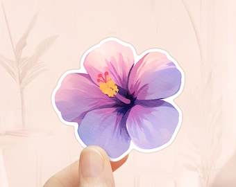 Söt hibiskusblomma-klistermärke, tropiskt klistermärke, vattenflaskklistermärke, Kindle-klistermärke, flickigt klistermärke, hawaiianskt klistermärke, lila hibiskus
