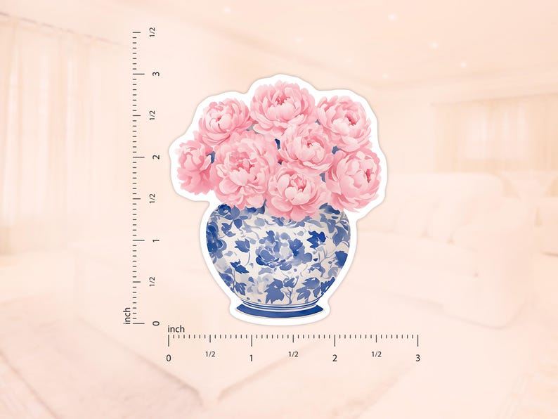 May include: A bouquet of pink peonies in a blue and white porcelain vase with a floral pattern. The vase is on a white background.