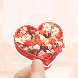 Adesivo de caixa de dia dos namorados, adesivos de diário, adesivo de álbum de recortes, adesivo de planejador, adesivo romântico, caixa em formato de coração, chocolates, amor