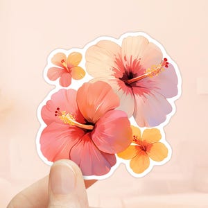 Sticker fleurs boho Hibiscus, Sticker tropical, Sticker bouteille d'eau, Sticker Kindle, Sticker girly, Sticker hawaïen, Hibiscus mignon