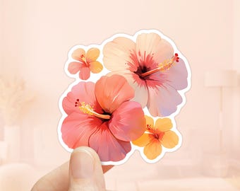 Boho hibiskusblommor klistermärke, tropiskt klistermärke, vattenflaskklistermärke, Kindle-klistermärke, flickigt klistermärke, hawaiianskt klistermärke, söt hibiskus