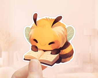Cute Bumblebee Reading Sticker, Bee Stickers, Waterproof Vinyl, Book Lovers Gifts, Kindle Stickers, Reader Gift Sticker, Bee lovers