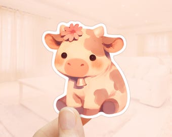 Pegatina de vaca adorable, vinilo impermeable, pegatina para portátil, pegatinas para diario, pegatinas de vaca adorable, pegatina de animal adorable, pegatina de vaca kawaii