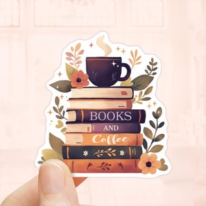 Pegatina de libros y café, pegatinas para Kindle, regalo para amantes de los libros, calcomanía para libros, pegatina para portátil, pegatina impermeable, pegatina de lectura, biblioteca