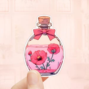 Adesivo de Poção de Flor de Papoula, Flor de Nascimento de Agosto, Vinil à Prova D'Água, Frasco de Poção, Adesivo de Poção Mágica, Adesivo de Flores de Nascimento, Papoulas