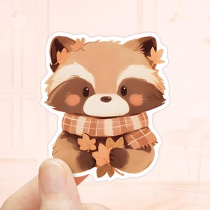 Sticker raton laveur automne, Sticker imperméable, Sticker animaux de la forêt, Sticker pour ordinateur portable, Stickers animaux mignons, automne, Sticker raton laveur mignon