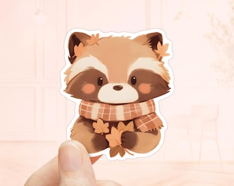 Autumn Raccoon Sticker, Waterproof sticker, Woodland Animals Sticker, Laptop Sticker, Cute Animal Stickers, Fall Season, Cute Racoon Decal