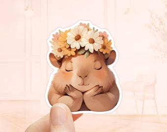 Capybara Floral Crown Sticker, Cute Capybara, Laptop Sticker, Rodent Sticker, waterproof stickers, Cute Animal Sticker, Capybara Decal