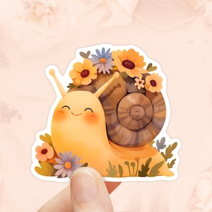 Sticker escargot mignon, sticker cottage, vinyle imperméable, sticker escargot floral, cadeau pour amoureux des escargots, stickers animaux mignons, sticker punaise de jardin