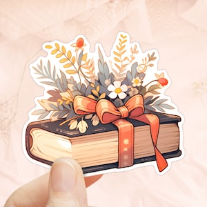 Adesivo livro com flores, vinil à prova d'água, cottagecore, adesivo Kindle, adesivos para livros, adesivos para leitura, amantes de livros, decalque para diário