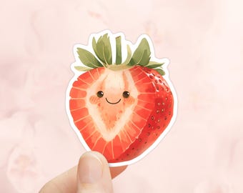 Süßer Erdbeer-Aufkleber, wasserdichtes Vinyl, Obst-Aufkleber, Laptop-Aufkleber, Wasserflasche-Aufkleber, Süßer-Lebensmittel-Aufkleber, Kawaii-Erdbeere