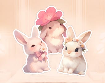 Cute Bunnies Sticker Set, Laptop Sticker, Bunny Stickers, waterproof stickers, Girly Stickers, Kindle Sticker, Coquette Stickers, Aesthetic