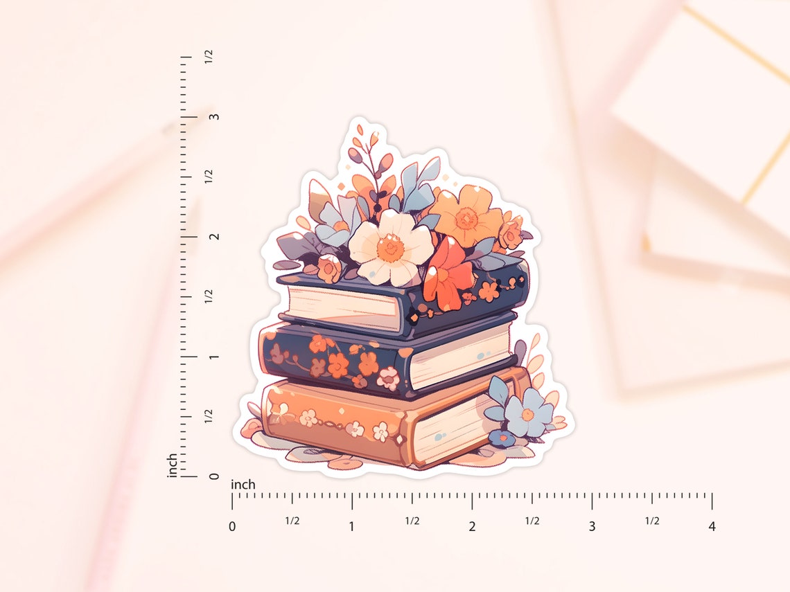 Stack of Books Sticker, Pastel Colors, Kindle Sticker, Autumn Stickers ...